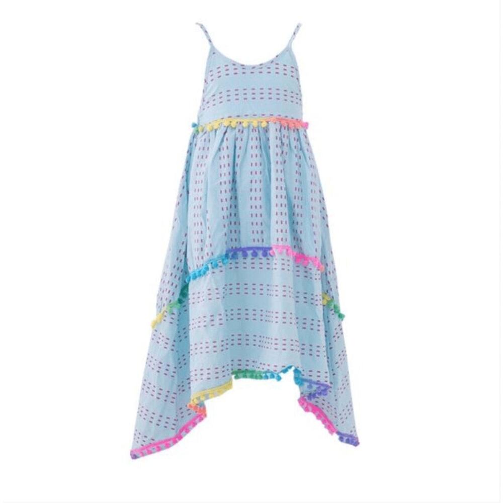 Lola and The Boys Girls High Low Pom Pom Sun Dress
